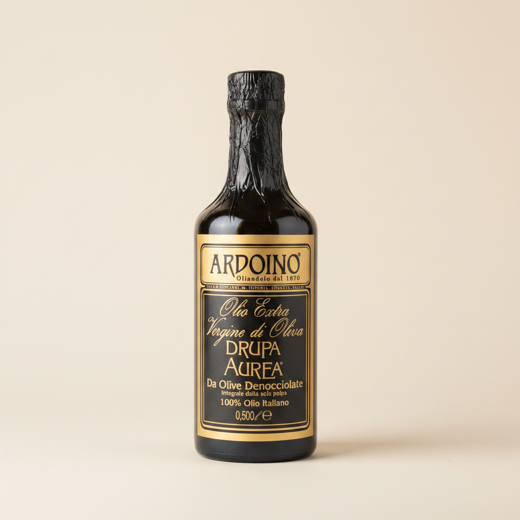 Studiofoto van Ardoino Drupa Aurea extra vierge olijfolie, fles van 500 ml