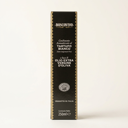 Boscovivo witte truffelolie 250 ml verpakking op een witte achtergrond